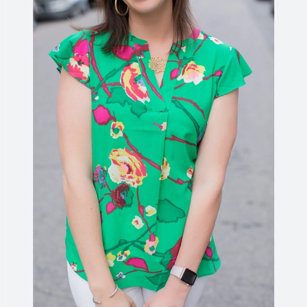 J.Crew Factory Green Floral Blouse